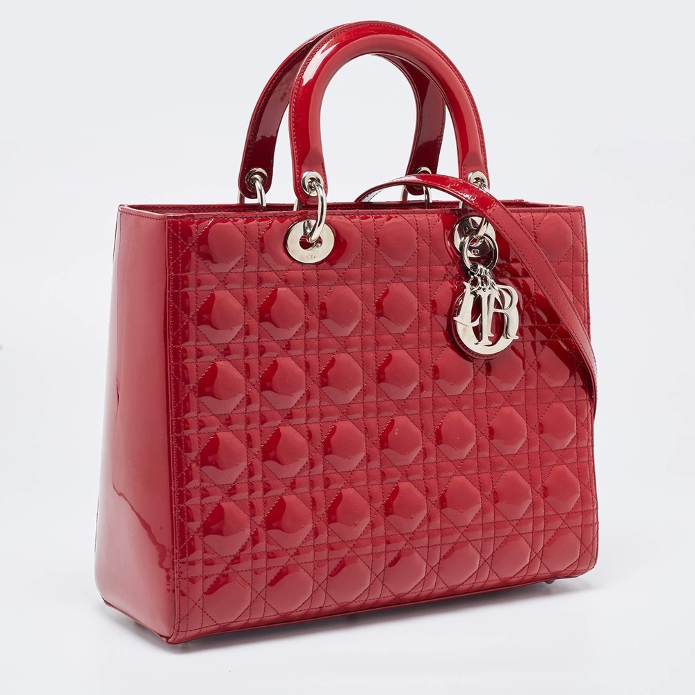!SOLD!(Worn Once) 100% Authentic Dior Red Cannage Patent Leather Large Lady Tote - Picture 2 of 3